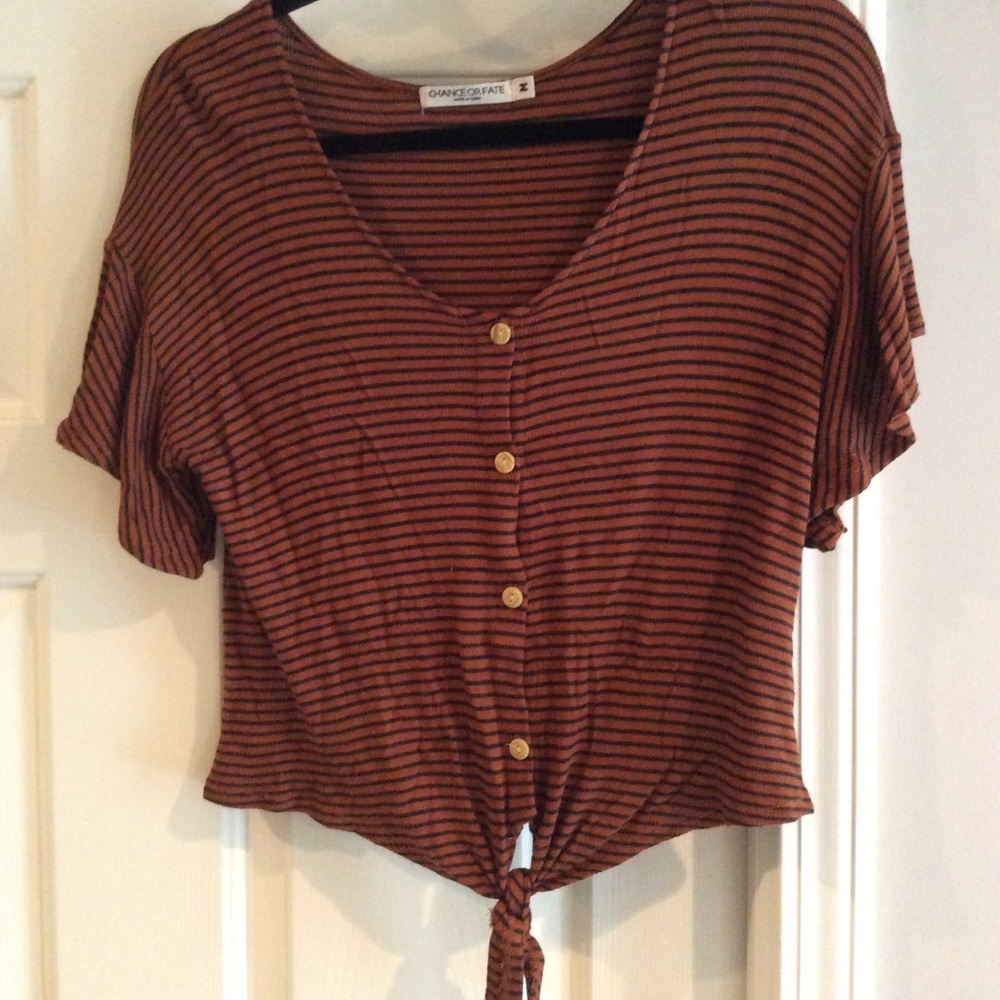 Crop button up scoop neck top